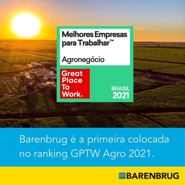 Barenbrug do Brasil é reconhecida como campeã do GPTW Agro 2021 na categoria Pequeno Porte, destacando-se pelo ambiente de trabalho inovador e colaborativo.