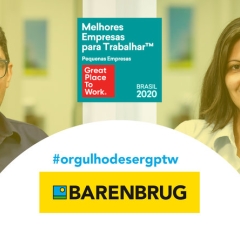 Equipe da Barenbrug do Brasil celebrando a conquista do 15º lugar no ranking GPTW, demonstrando um ambiente de trabalho colaborativo e positivo.
